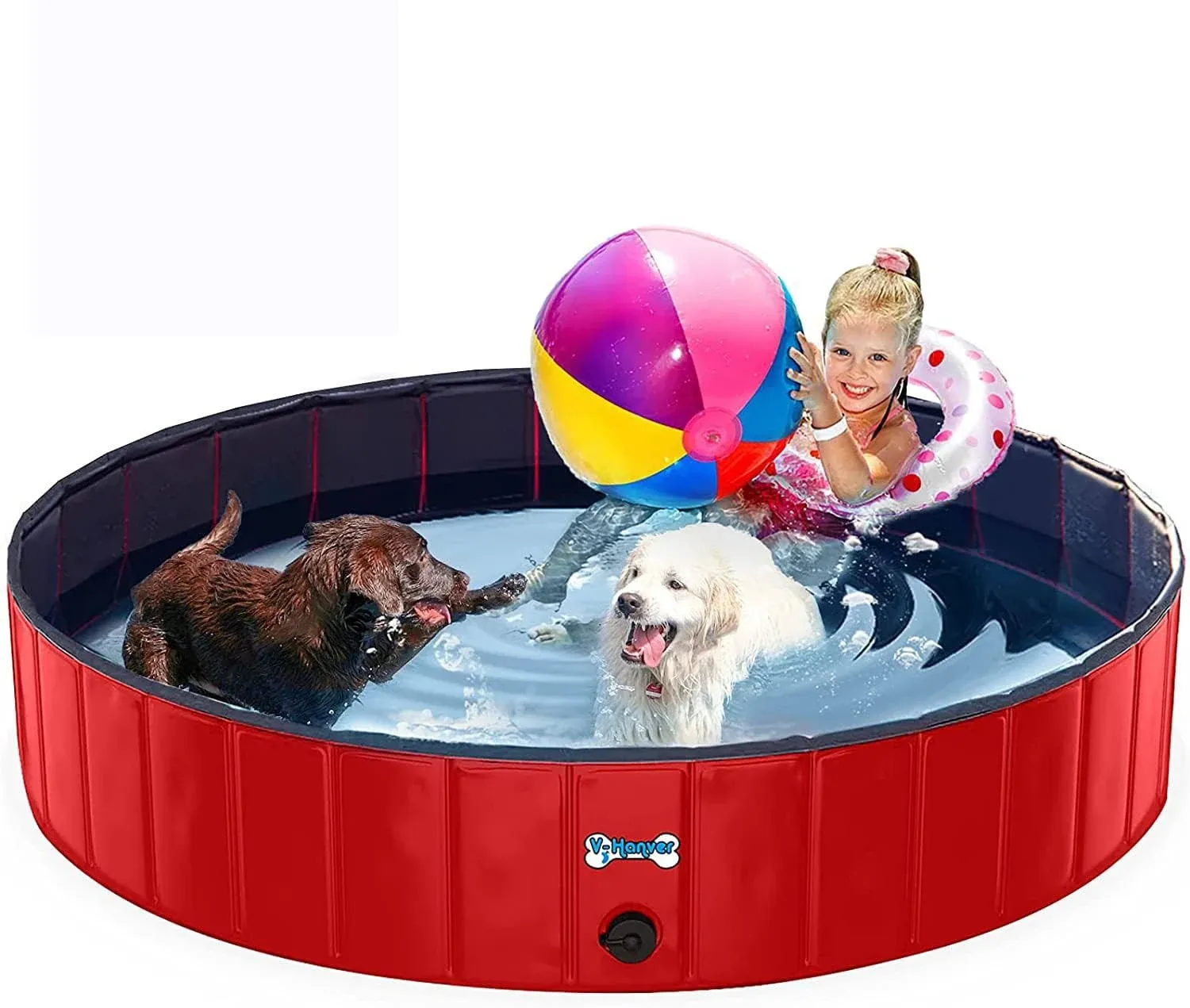 V-HANVER Dog Pool Pets Bathing Tub Plastic Wading Kiddie Pool for Medium and Large Dogs Kids - Portable Foldable Collapsible, 47 x 12 inch