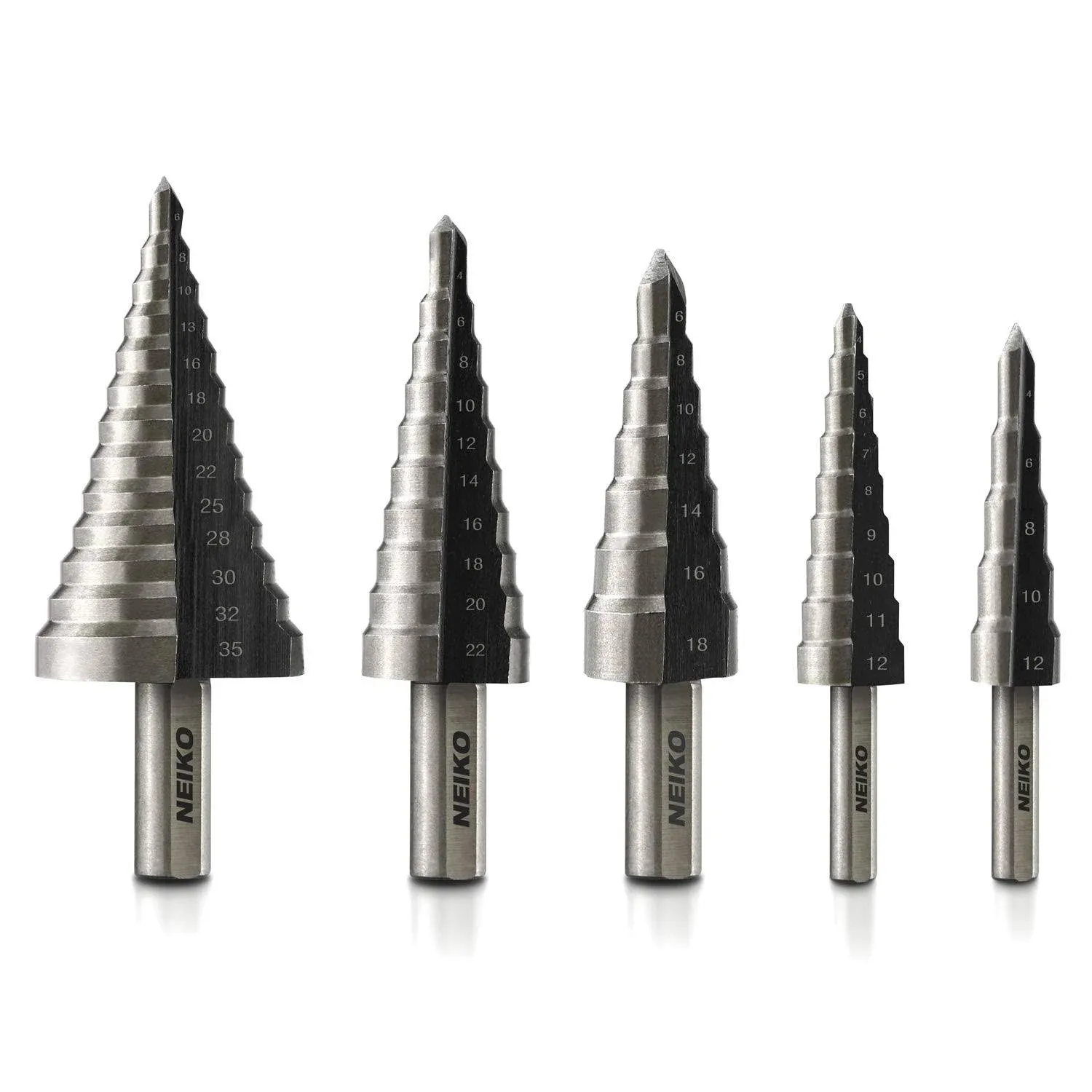 10198A Step Drill Bit Set | 5 Piece, 4mm- 35mm | Metric Titanium High Speed Stee