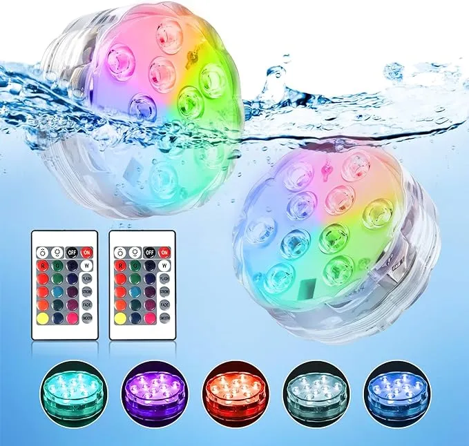 Whatook Underwater Submersible LED Lights Waterproof Multi Color Battery Operated Remote Control Wireless LED Lights for Hot