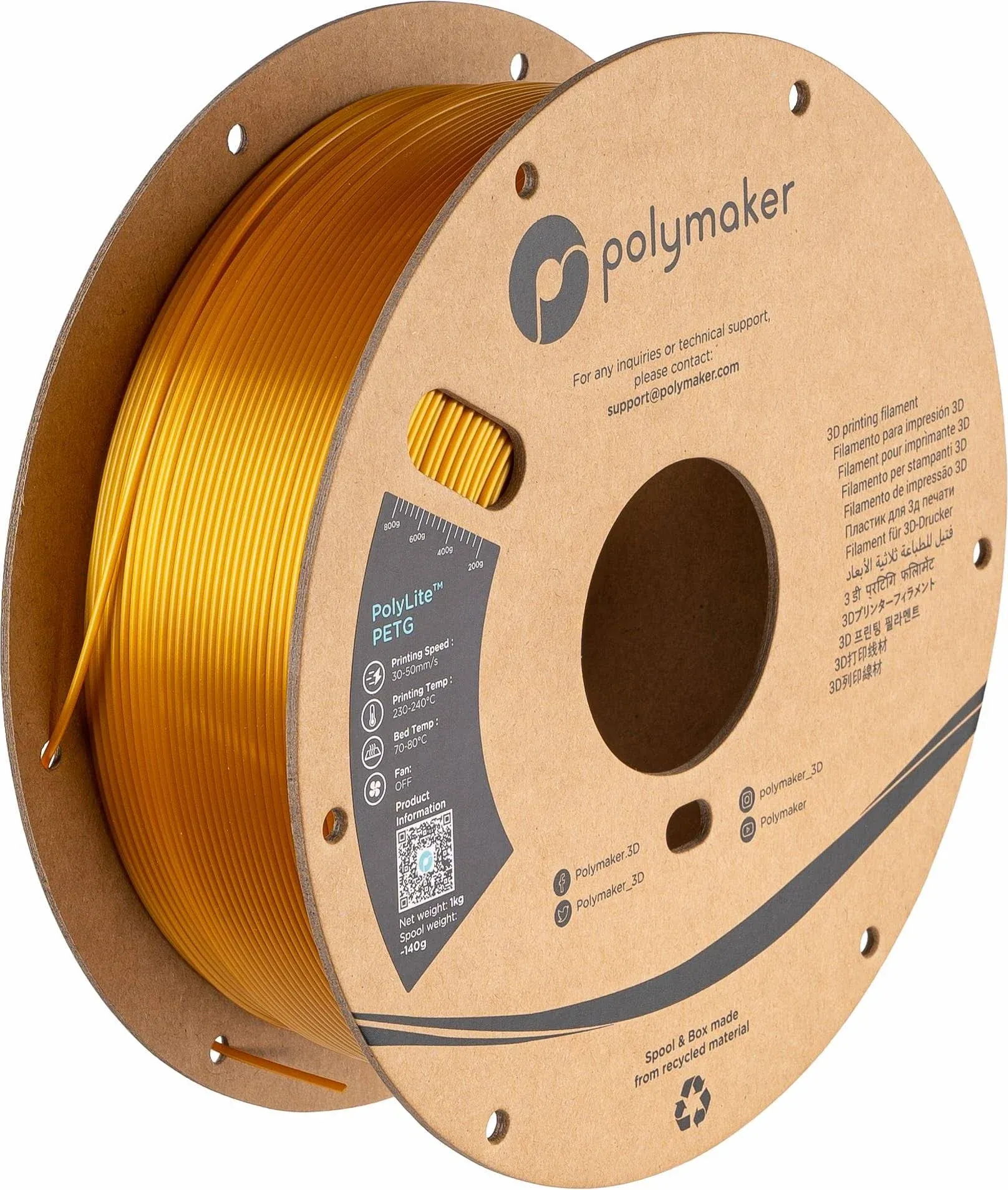 Polymaker 1.75mm PolyLite PETG Filament(1kg, Gold)