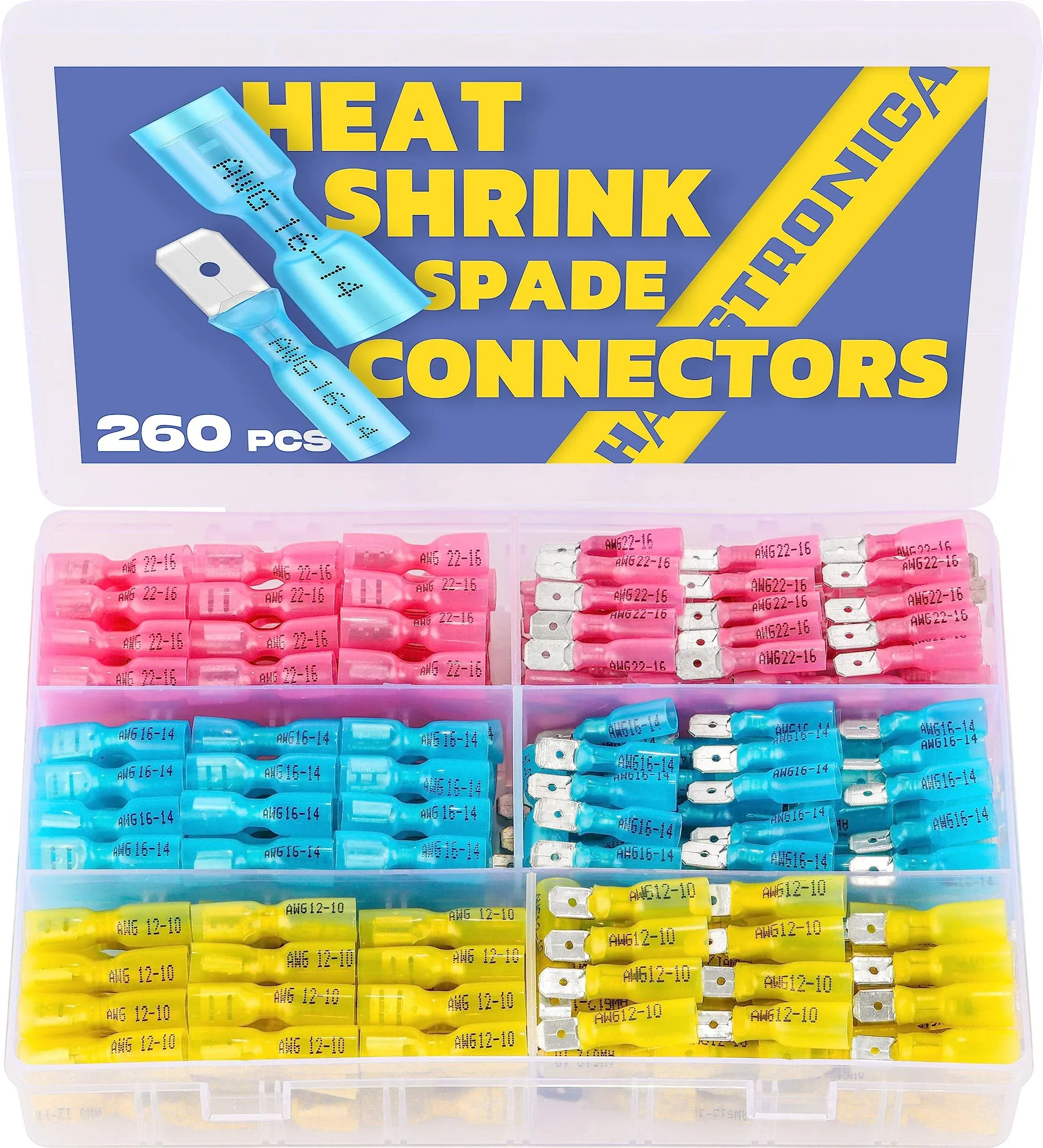 260PCS Heat Shrink Spade Connectors-Ele<wbr/>ctrical Wire Connectors-Qui<wbr/>ck Disconnect 