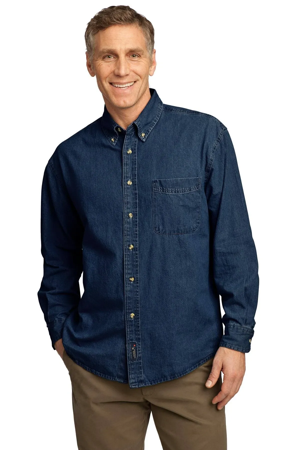 Port & Company SP10 Long Sleeve Value Denim Shirt - Faded Blue