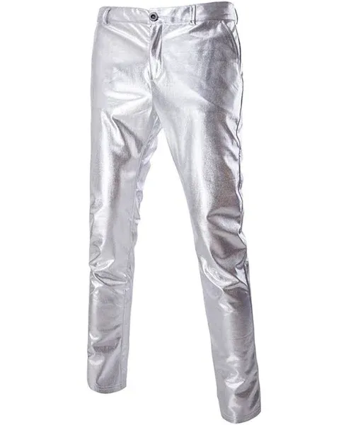 ZEROYAA Mens Night Club Metallic Gold Suit Pants/Straight Leg Trousers