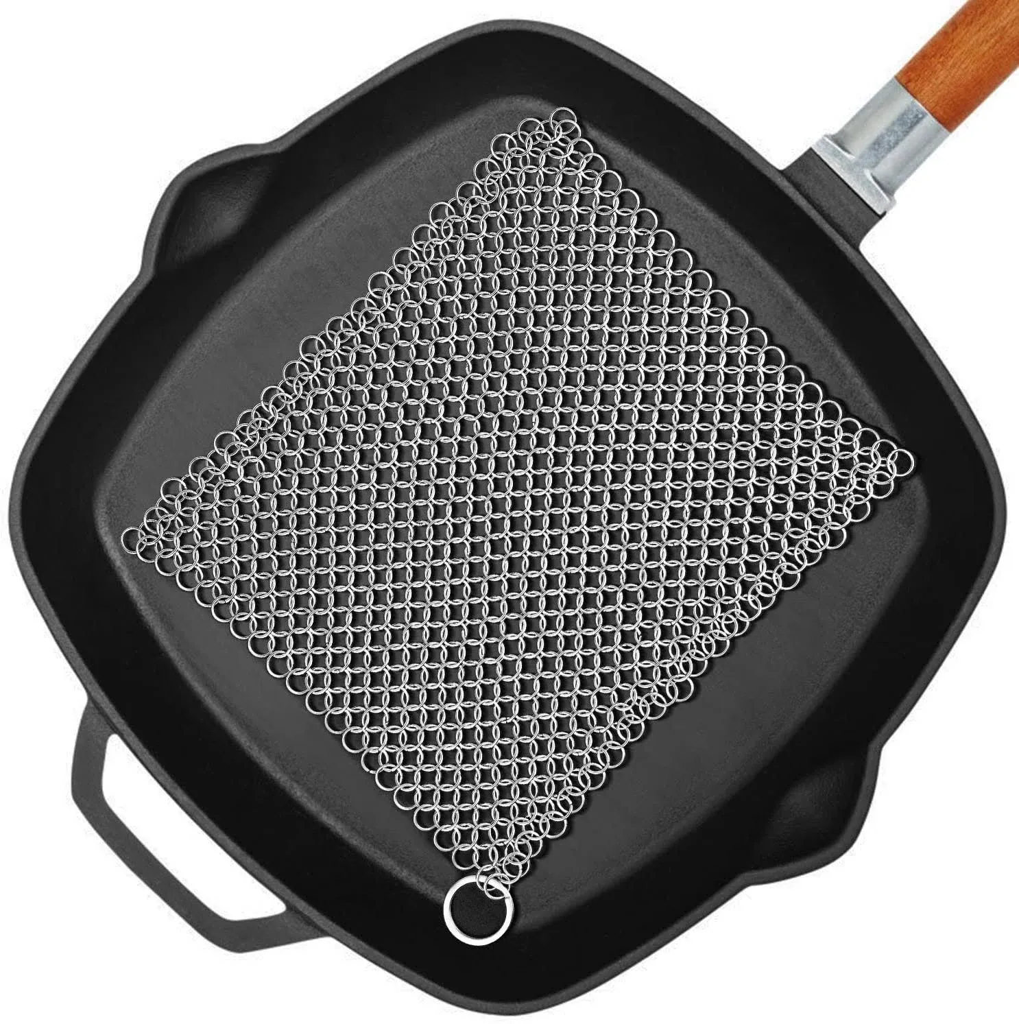 AMAGABELI GARDEN & HOME 8” x 8” 316 Stainless Steel Cast Iron Cleaner Chainmail Scrubber for Cast Iron Pan Skillet Cleaner for Dishes Glass Pre-Seasoned Cast Iron Pot Seasoning Protection BG262