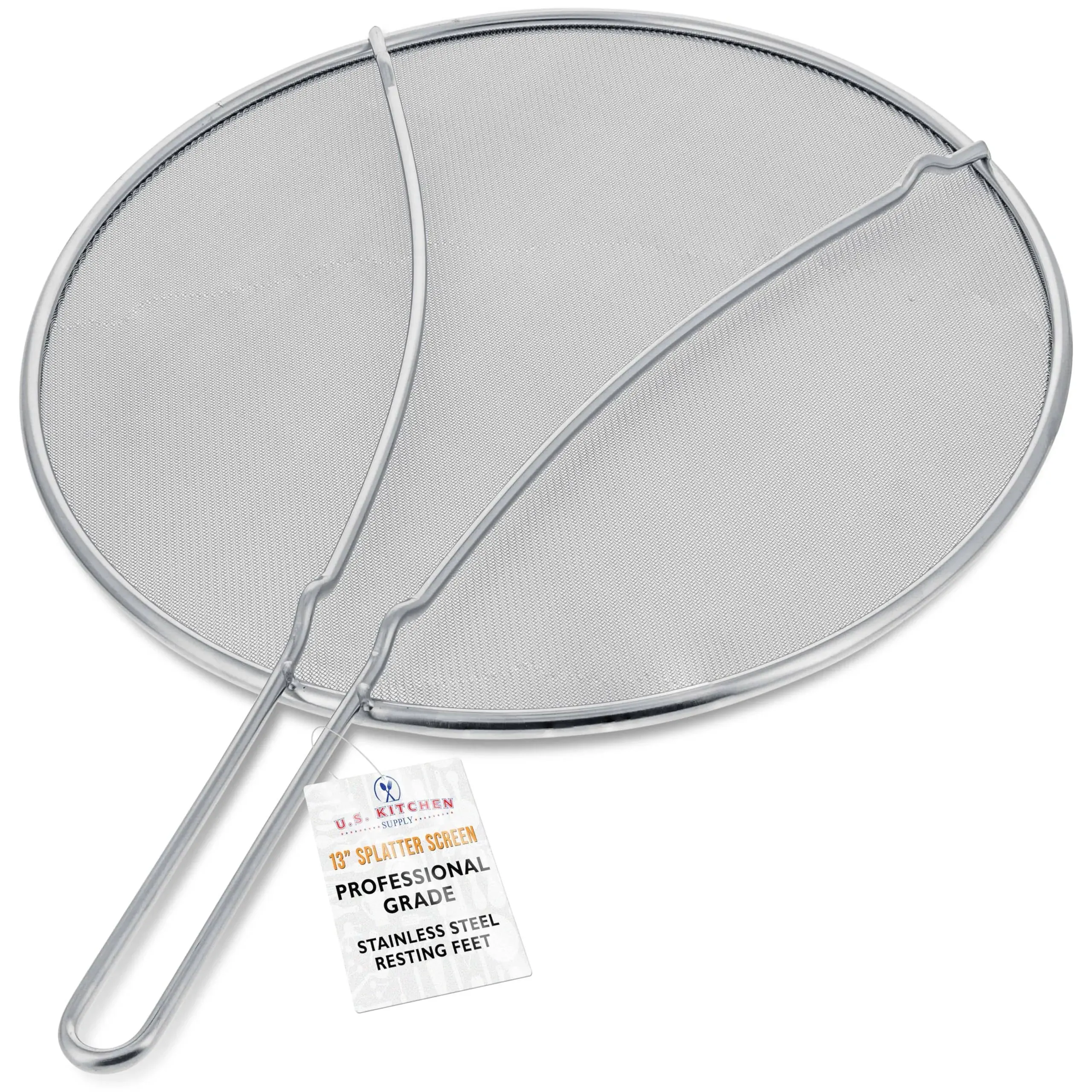 U.S. Kitchen Supply 13" Stainless Steel Fine Mesh Splatter Screen with Resting Feet