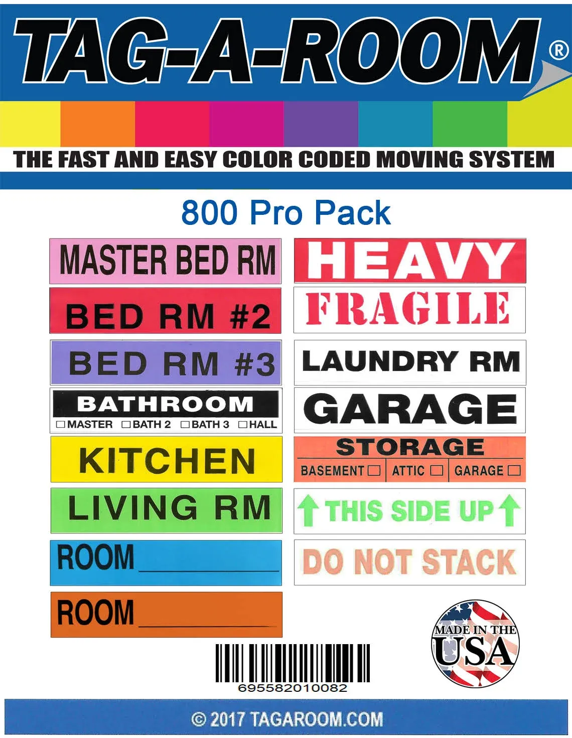 Moving Labels Color Coded (800 Count), 3-4 Bedroom Home Pack, Moving Supplies