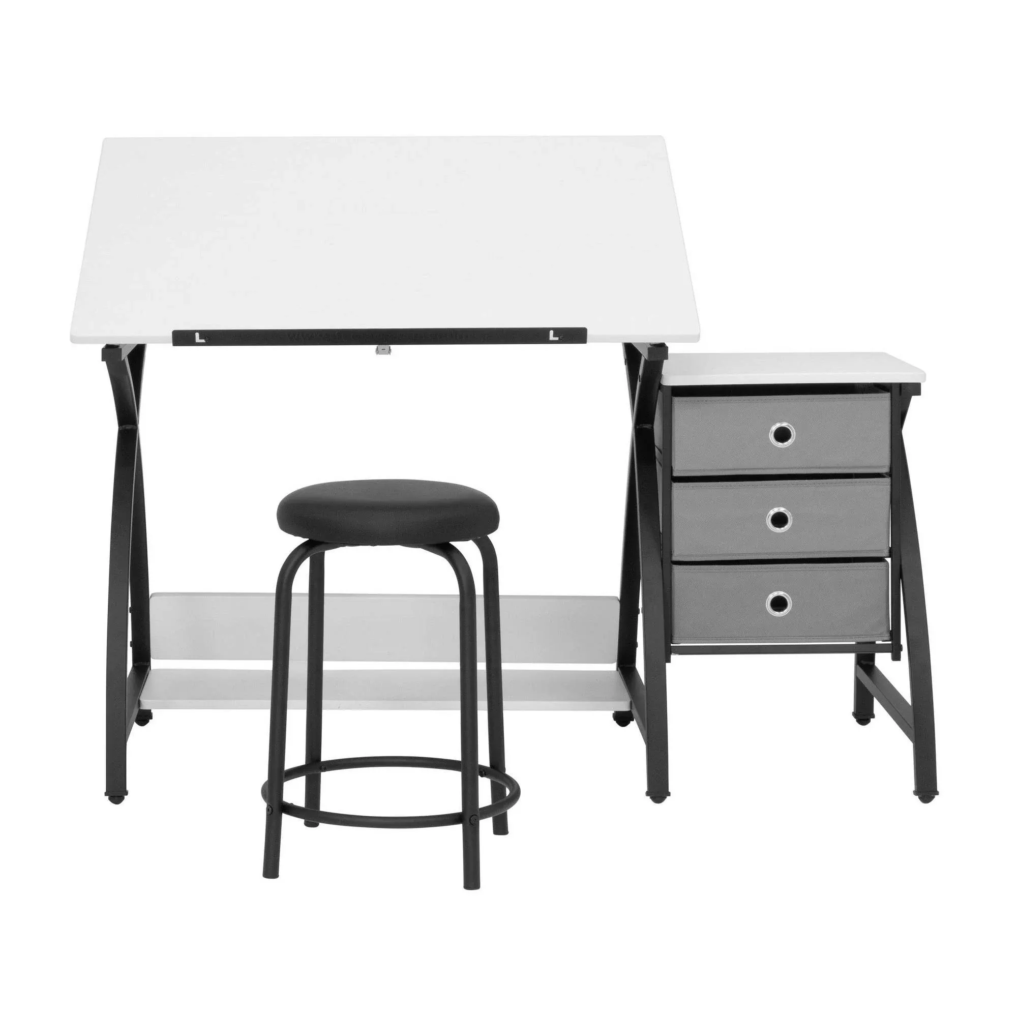 Studio Designs Comet Center Plus Drawing Table with Padded Stool  2 Piece Set (36" Wide Adjustable Top)