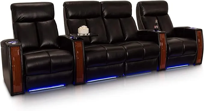 Seatcraft Seville Home Theater Seating : Black Leather Gel, Row of 4 with Center ...