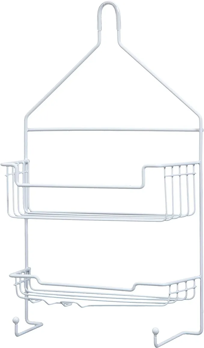 Kenney KN614121 Over the Shower Head 17" L x 10" W x 4" D Rust-Resistant Metal Wire Small 2-Shelf Hanging Caddy with Suction Cups and Razor Holders for Bathroom Shower, White