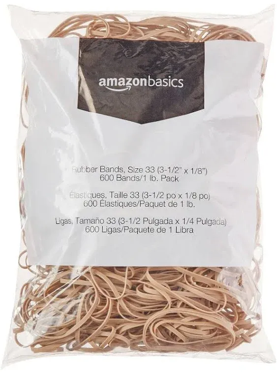 Basics Rubber Bands, Size 33 (3-1/2 x 1/8 inch), 600 Bands/1 lb.Pack, 25-Pack