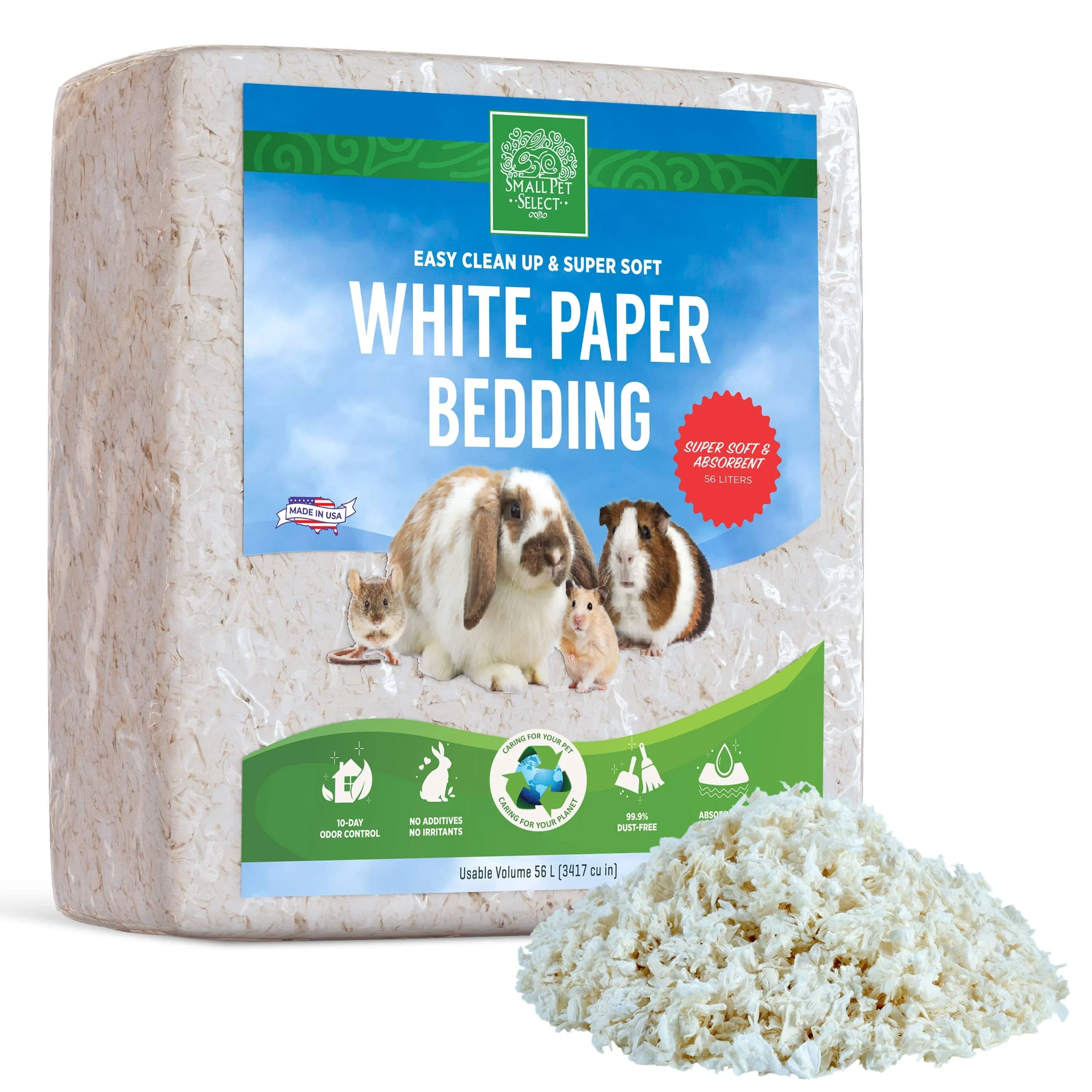 Small Pet Select SMWB Unbleached White Paper Bedding, 56 L