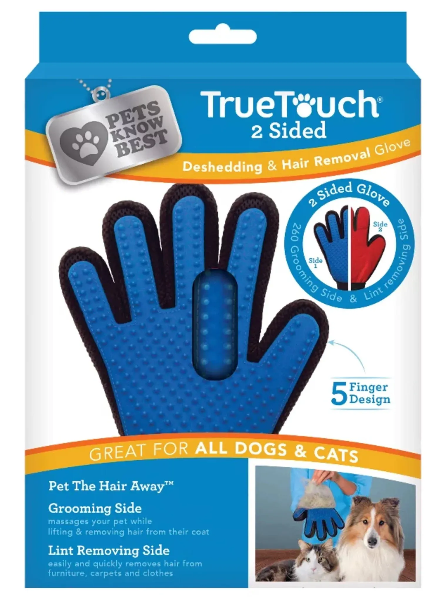 New In Box True Touch Five Finger Deshedding Glove Pet The Hair Away Dogs &amp; Cats