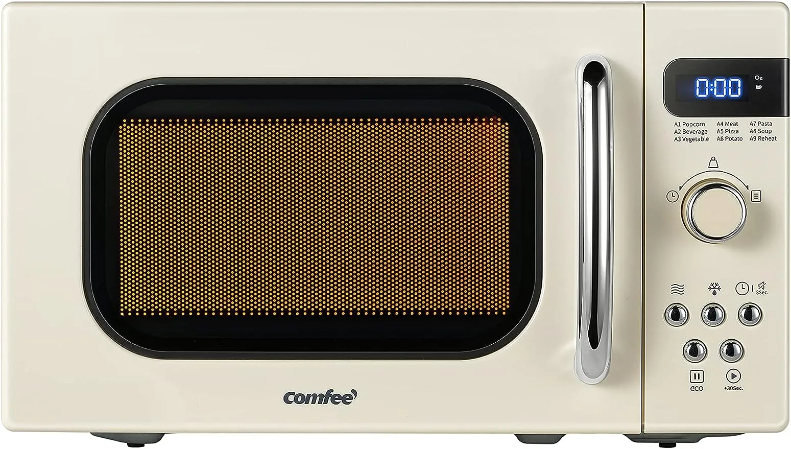 COMFEE' Retro Small Microwave Oven With Compact Size, 9 Preset Menus, Position-Memory Turntable, Mute Function, Countertop Perfect For Spaces, 0.7 Cu Ft/700W, Cream, AM720C2RA-A