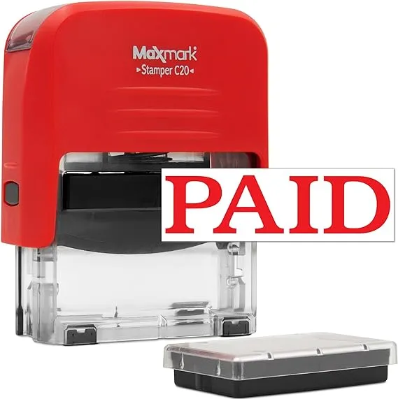 Paid Self Inking Stamp, Printer 20 with 2 Pads - Red Ink, Size: 9