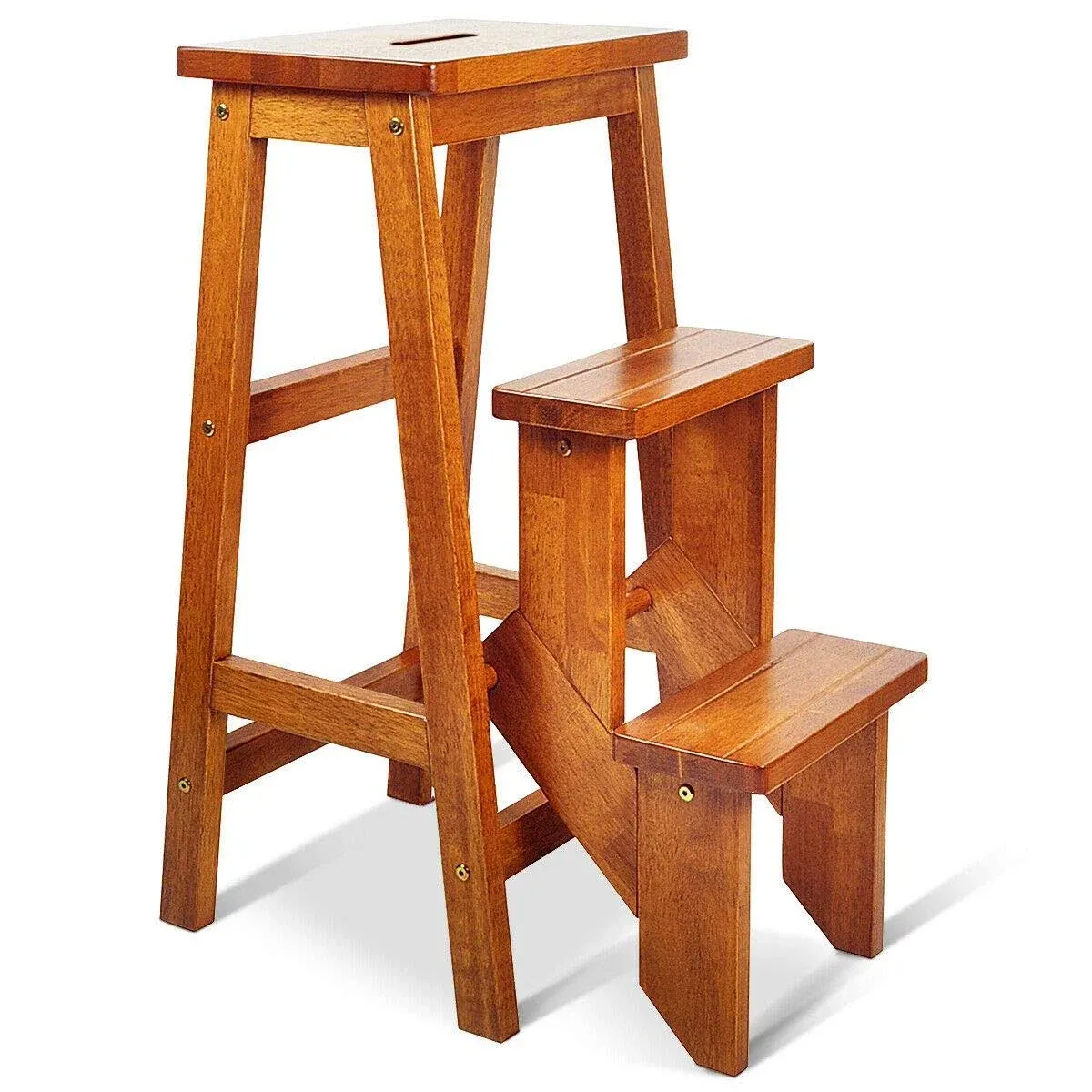 Costzon Folding 3-Tier Wood Step Stool