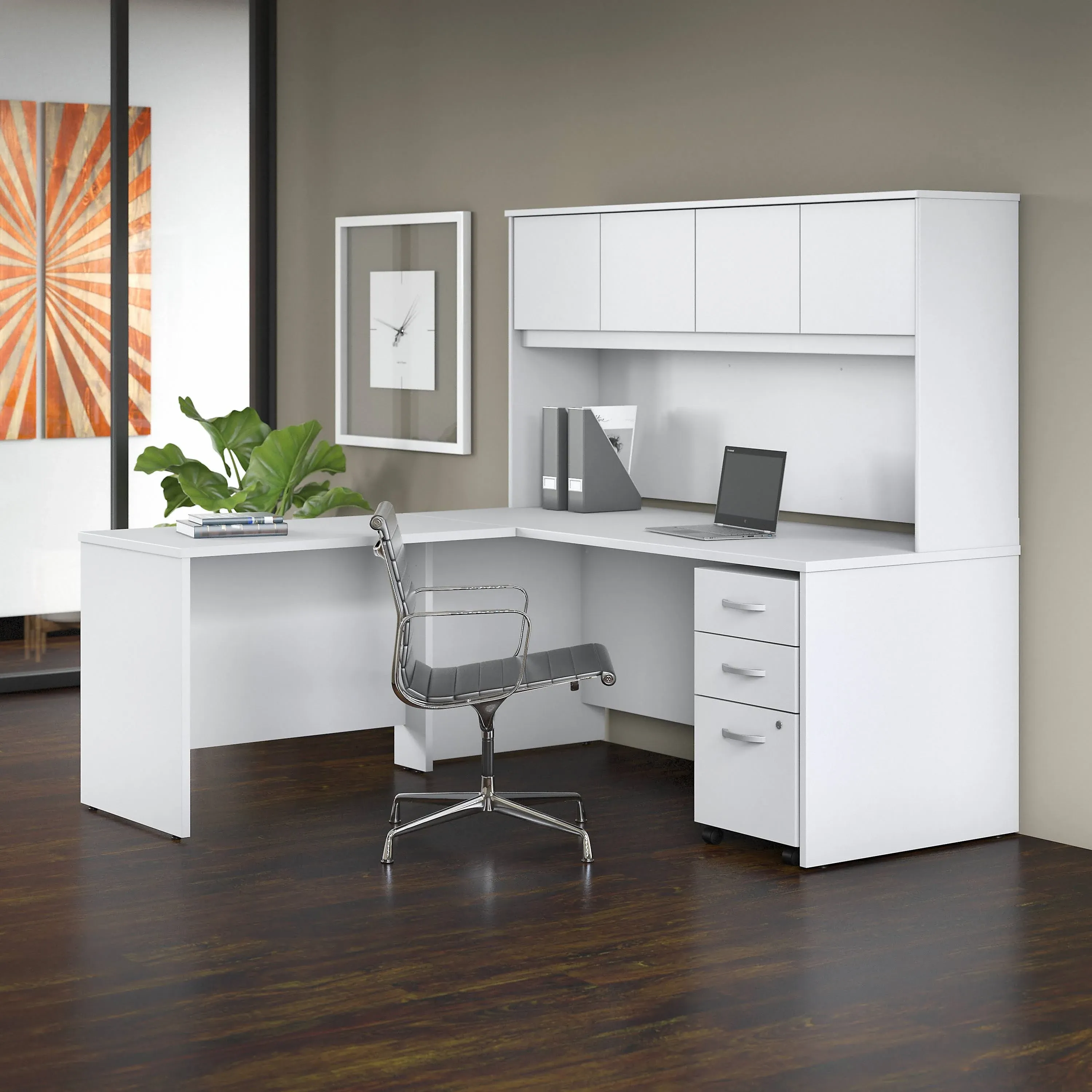 Bush Business Furniture Studio C 72W x 30D L Shaped Desk with Hutch, Mobile File Cabinet