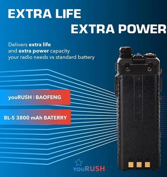 2 Pack Baofeng BL-5 Extended Battery 3800 mAh with USB Charging Cables ...