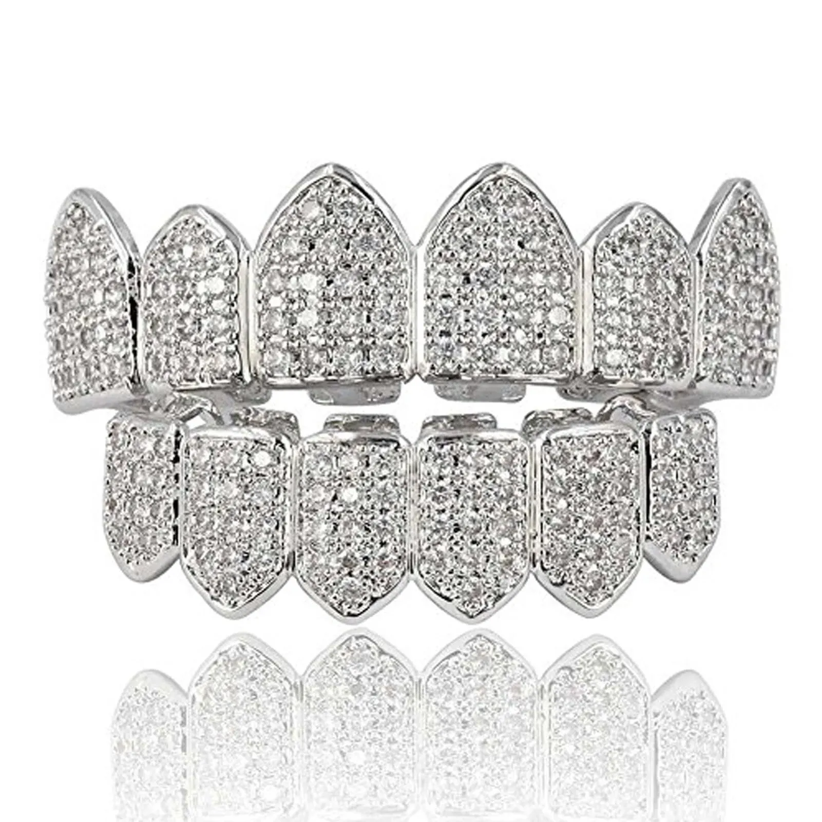 JINAO 18K Gold Plated Macro Pave CZ Iced-Out Grillz with Extra Molding Bars ...