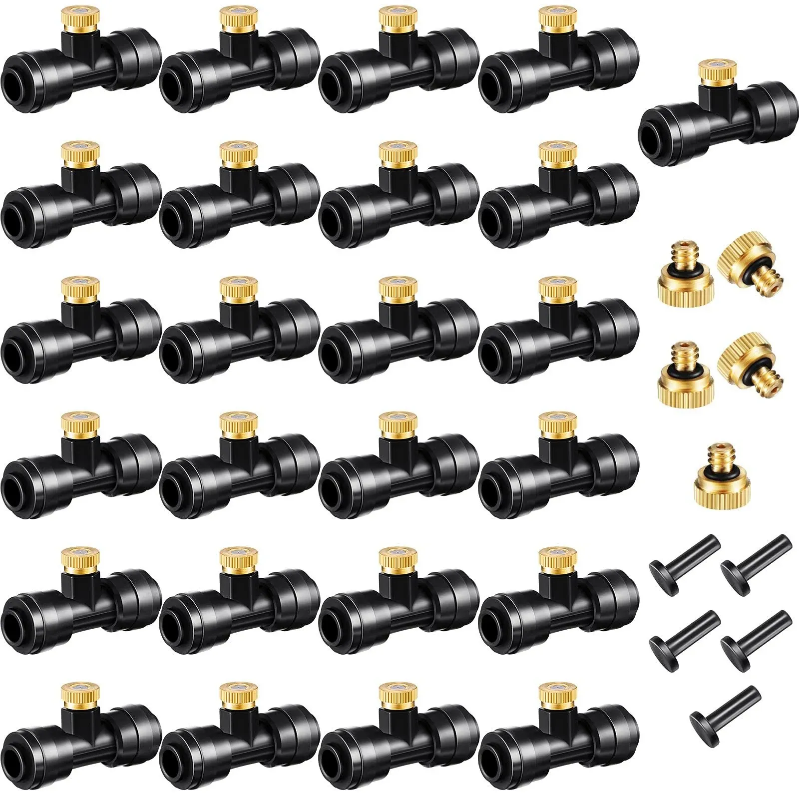 Misting Nozzles Kit Include Water Misting Nozzle Tees Thread 1/4 Inch And Brass 