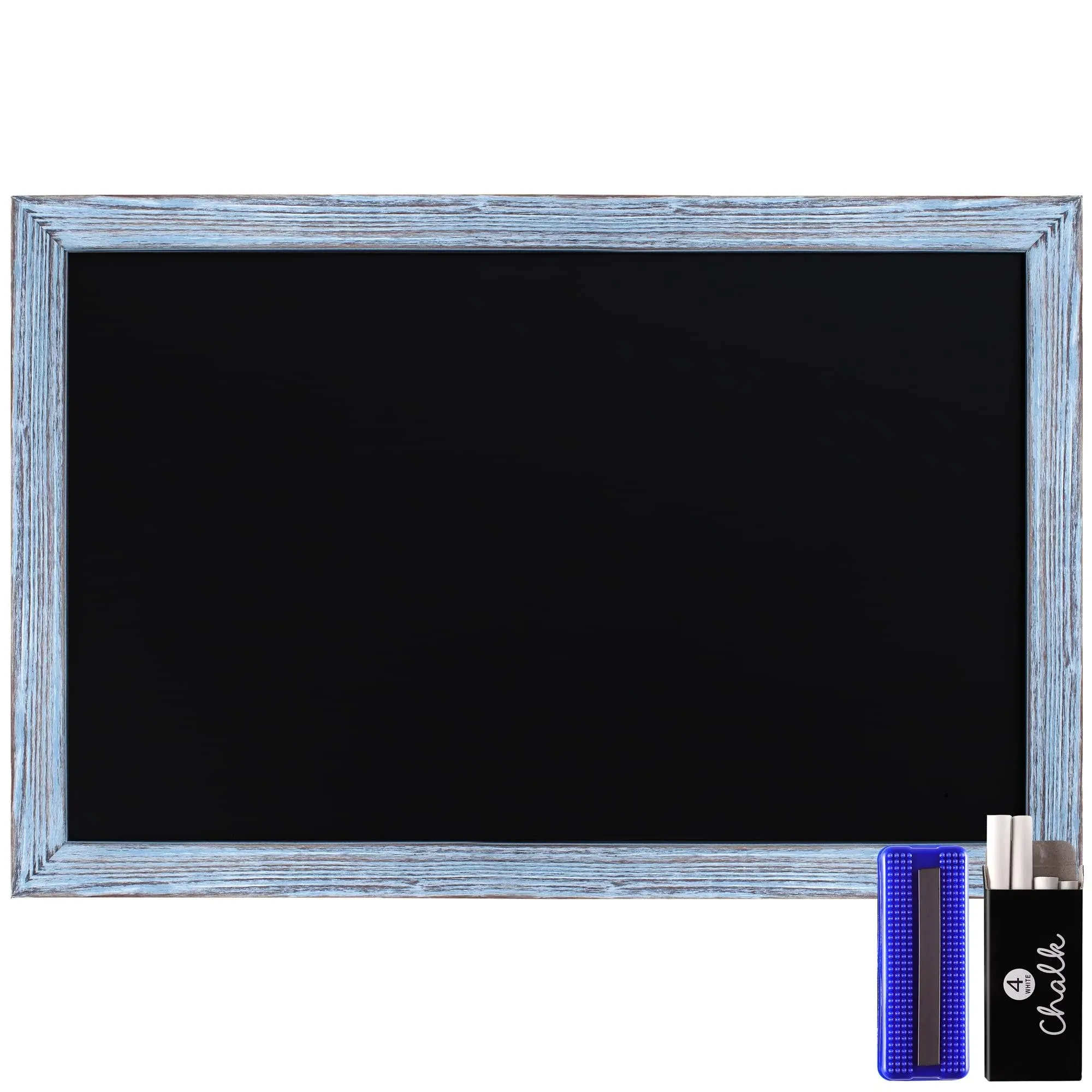 Hbcy Creations 24" x 36" Wall Mounted Magnetic Chalkboard with Wooden Frame - Rustic Blue