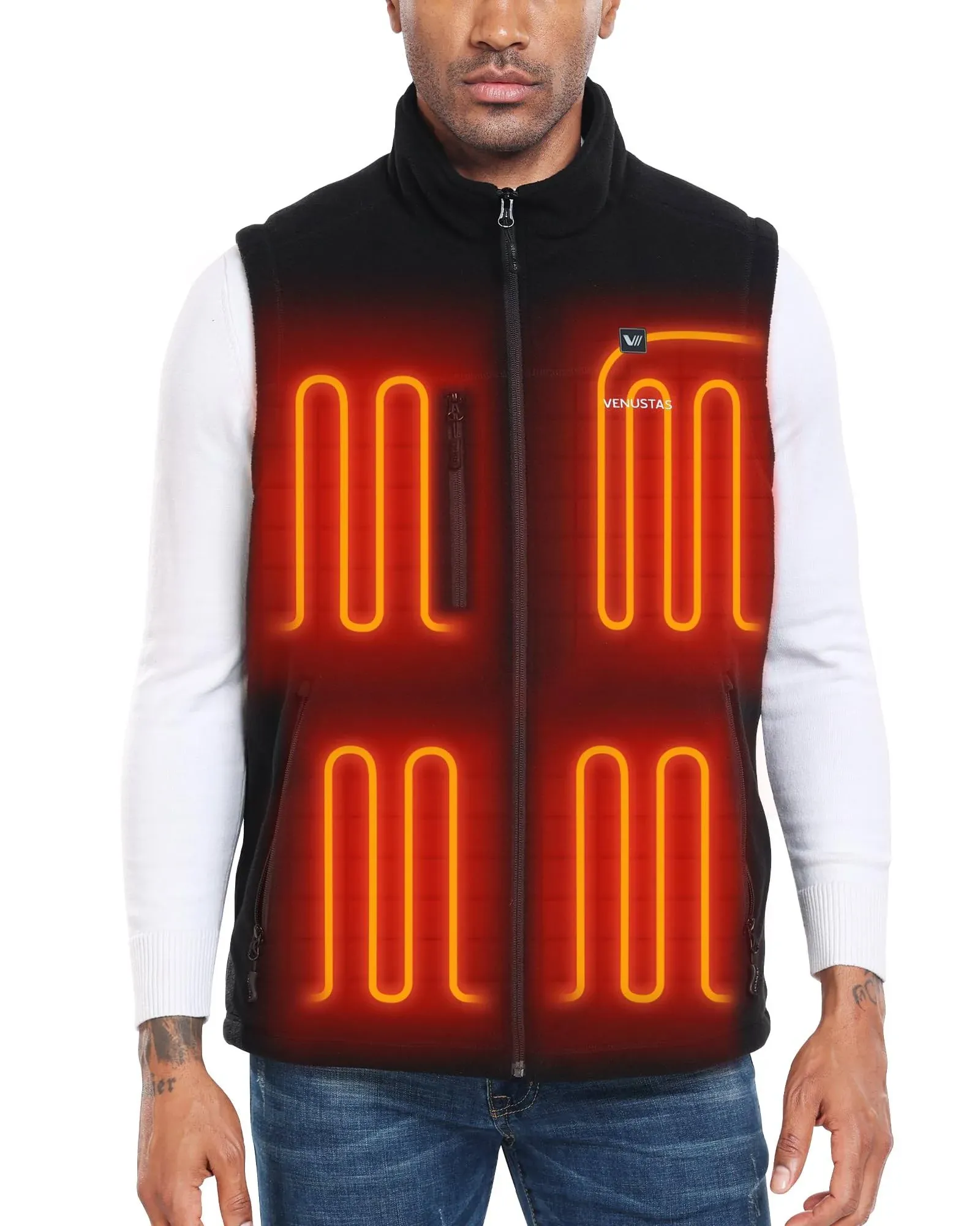 Venustas Men's Heated Fleece Vest with 6 Heating Zones, Lightweight Recycled Electric Fleece Vest