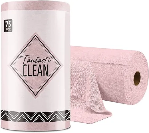 Fantasticlean Microfiber Cleaning Cloth Roll -75 Pack, Tear Away Towels, 12" x 12", Reusable Washable Rags (Pink)