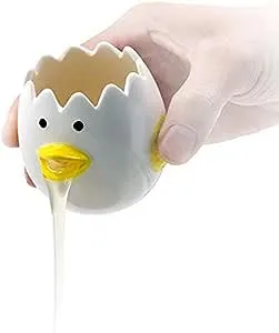 LuoCoCo Cute Egg Separator, Ceramics Vomiting Chicken Egg Yolk White Separator, Practical Household Small Egg Filter Splitter, Kitchen Gadget Baking Assistant Tool, Dishwasher Safe (Yellow)