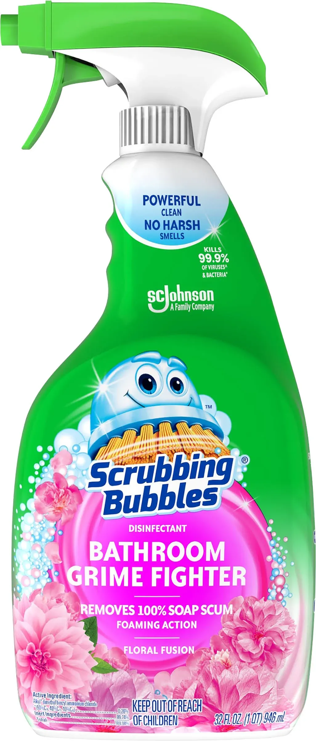 Scrubbing Bubbles Bathroom Cleaner, Grime Fighter, Floral Fusion - 32 fl oz