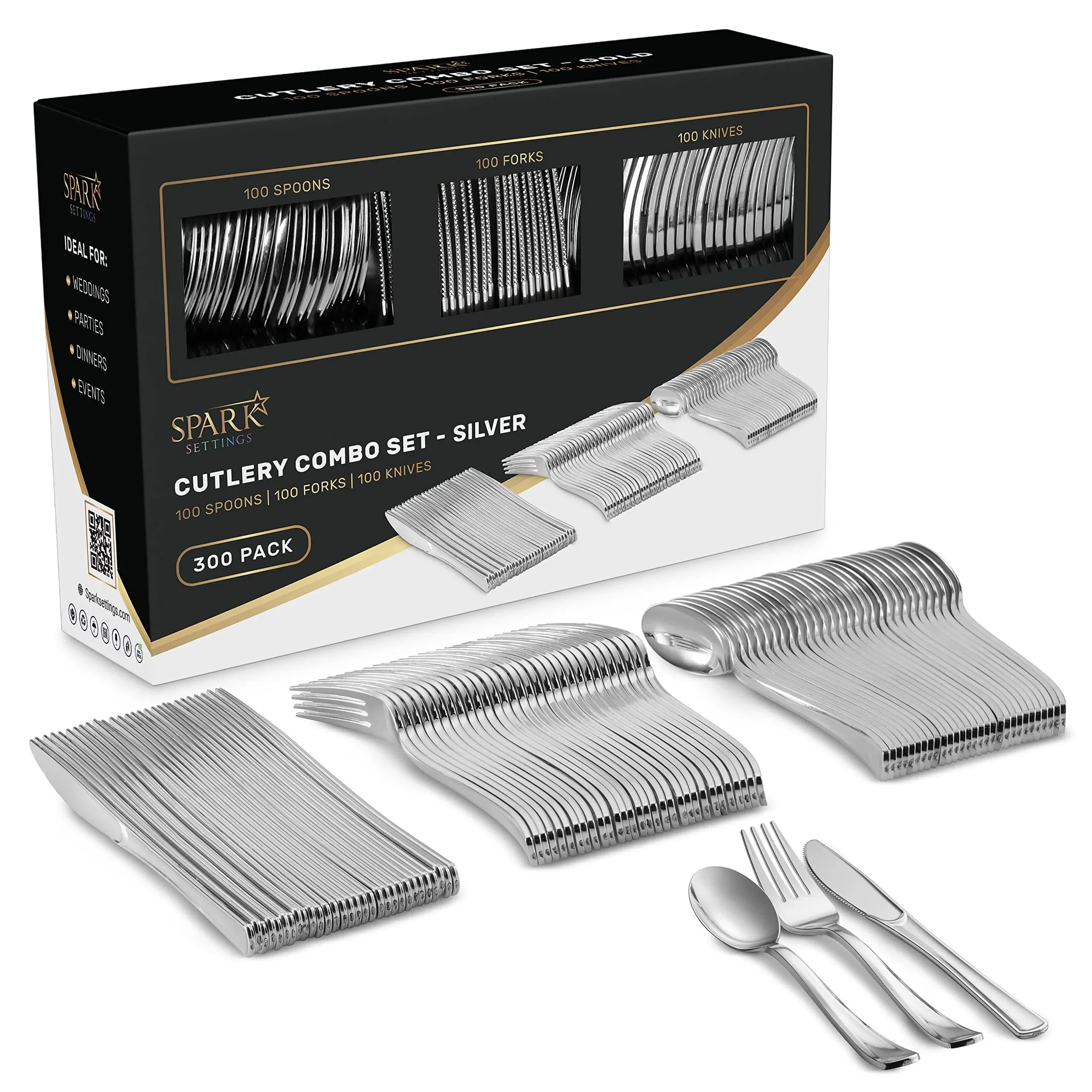 Stock Your Home 300 Pcs Silver Plastic Disposable Utensils