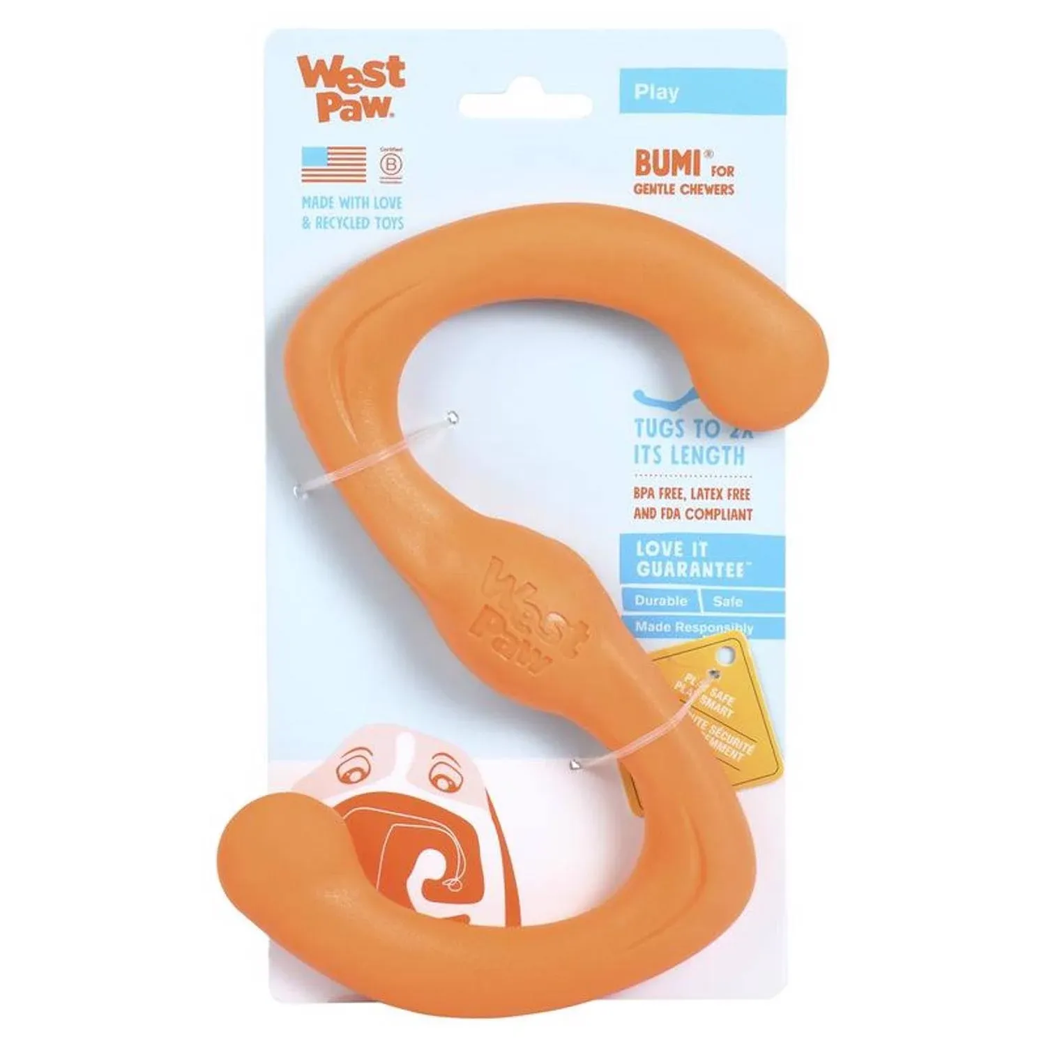 West Paw Bumi Dog Toy Small - Tangerine