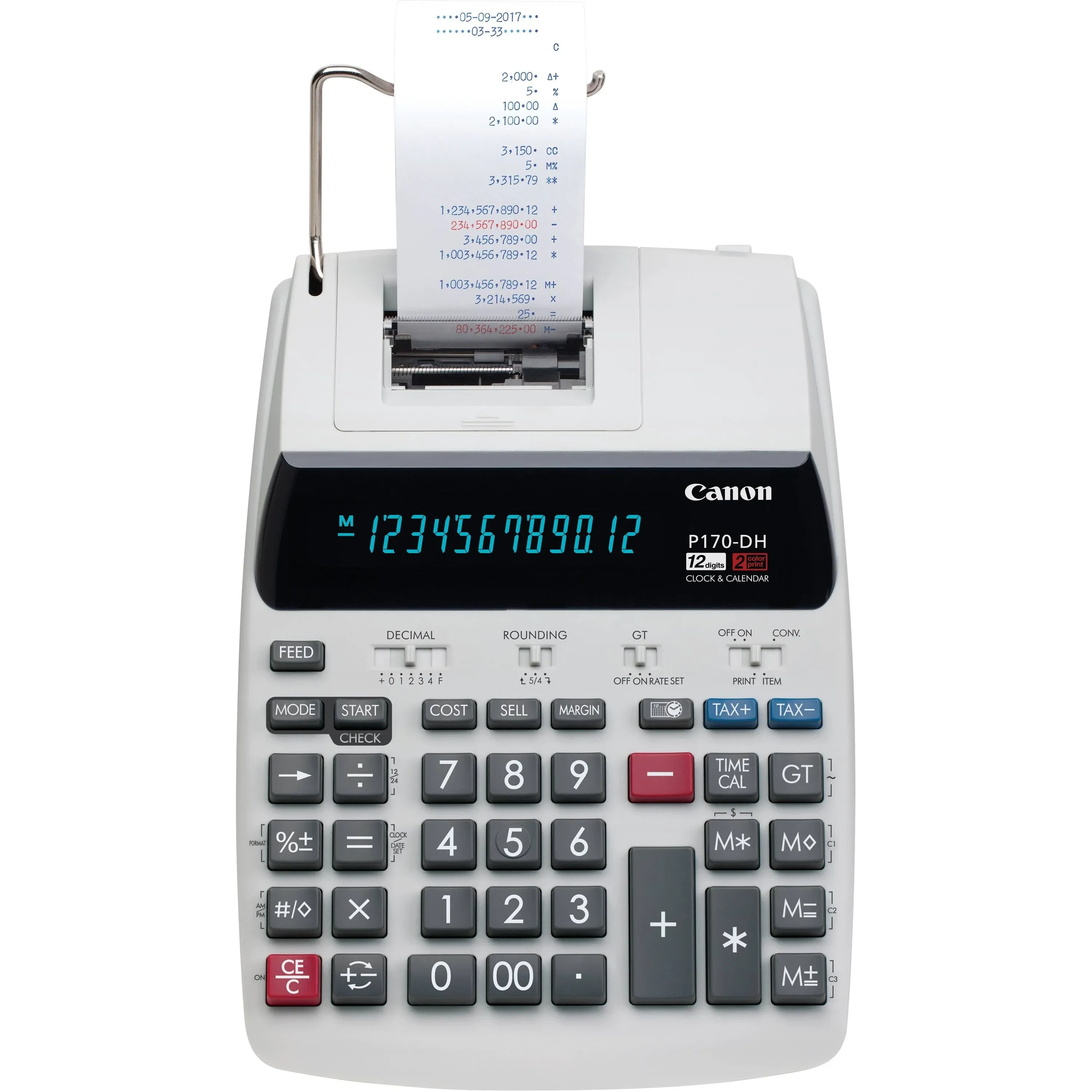 Canon Office Products 2204C001 Canon P170-DH-3 Desktop Printing Calculator with Currency Conversion, Clock & Calendar, and Time Calculation, Black/White/Silver, 14.60 Inch x 9.60 Inch x 3.00 Inch