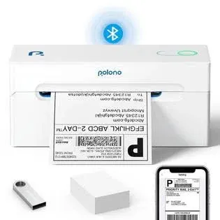 POLONO Bluetooth Thermal Shipping Label Printer, Wireless 4x6 Shipping Label Printer for Small Business, Support Android, iPhone, Windows, and Mac, Widely Used for Ebay, Amazon, Shopify, Etsy, USPS