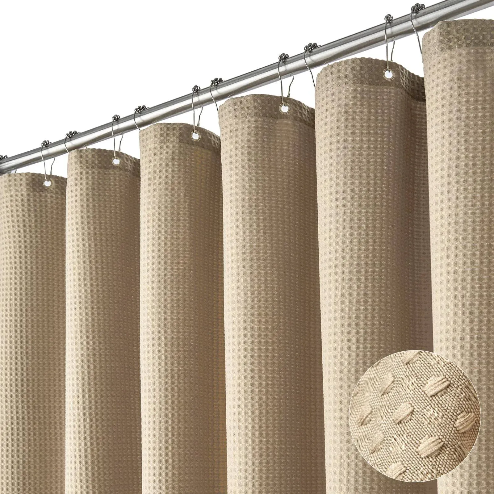 Dynamene Extra Long Shower Curtain84 inch Long Beige Waffle Weave Weighted Thick Fabric Bathroom Shower Curtain Neutral Large