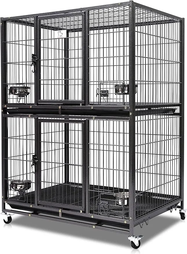 Homey Pet New 37 inch Two Tier Pet Dog Cat Cage with Feeding Door and Bowls