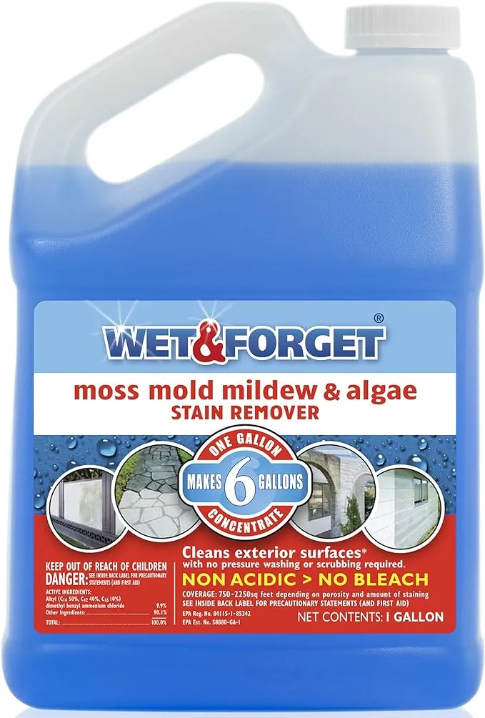 Wet & Forget Moss, Mold, Mildew, & Algae Stain Remover Multi-Surface Outdoor Cleaner Concentrate, Original, 128 Fluid Ounces, Men's, Size: 6.25 x 4.5