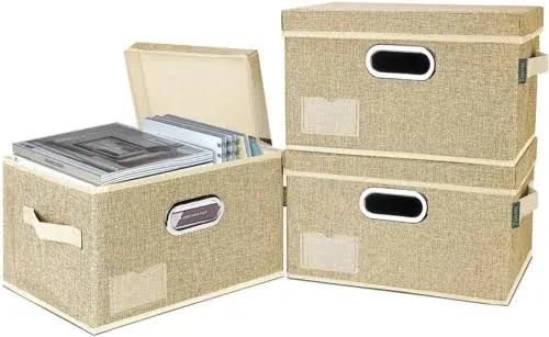 Baleine Storage Bins with Lids, Foldable Linen Fabric Storage Boxes with Lids ...