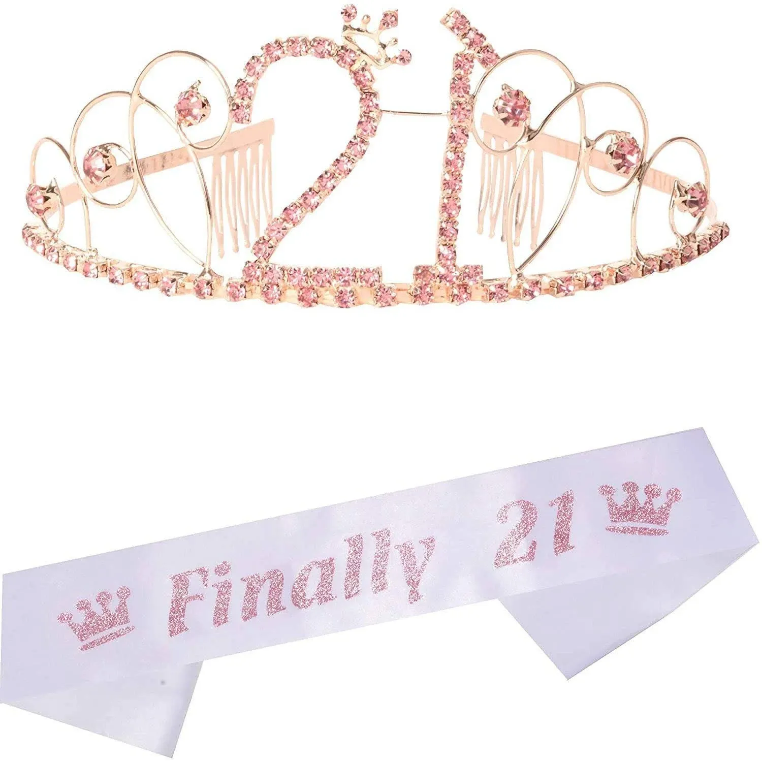 Meant2tobe Basic 21st Birthday Sash and Tiara Set - Glitter Sash + Pink ...