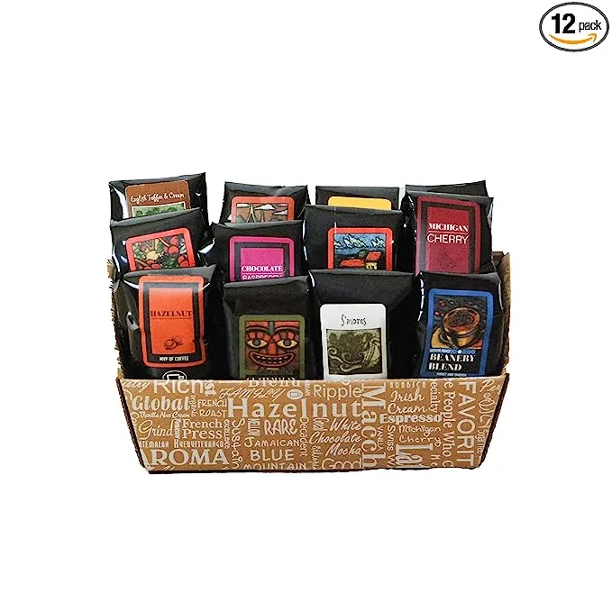 Indulgent Coffee Selection Gift Box | 100% Specialty Arabica Coffee | 12 Sample Bags of Medium Roast Ground Coffee