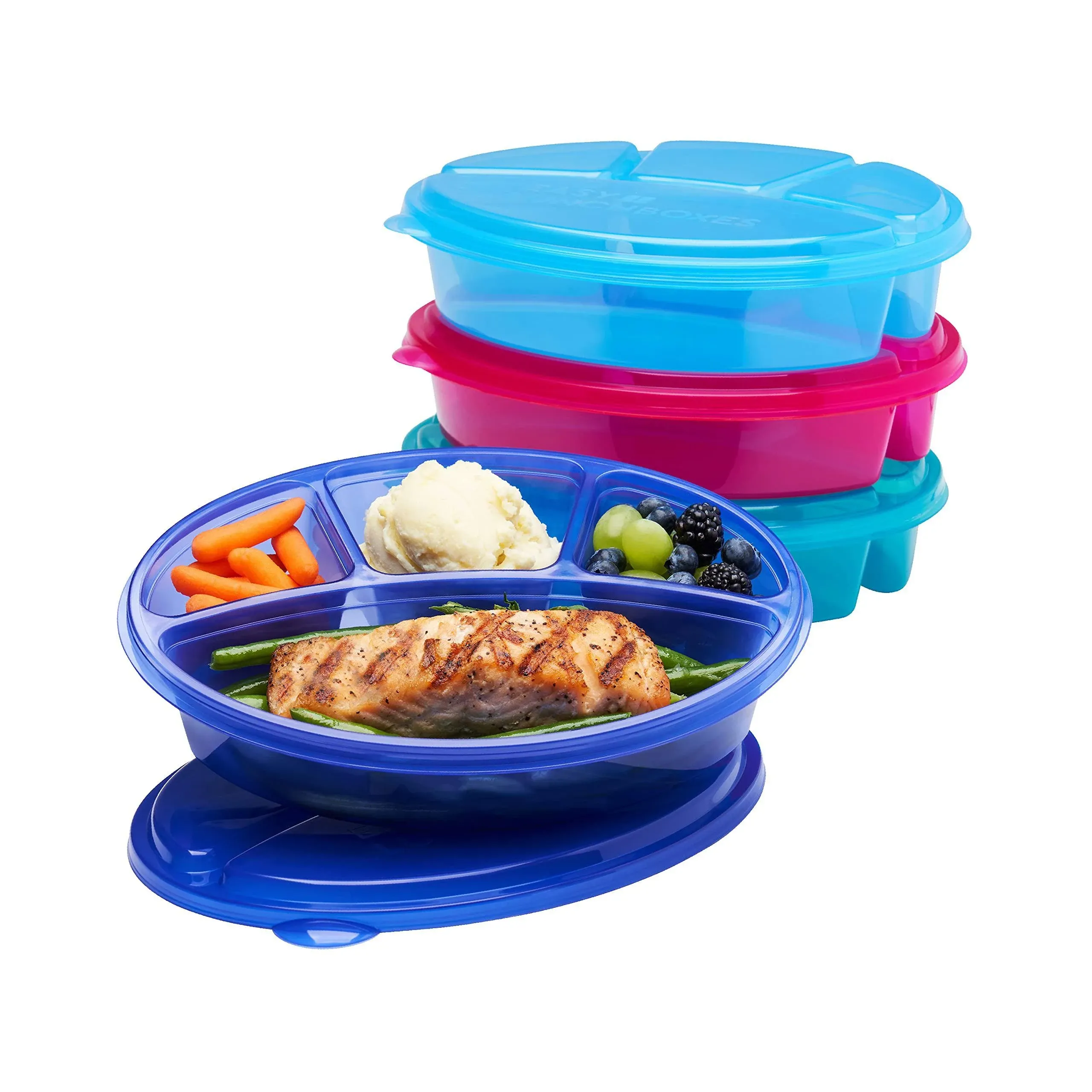 Easylunchboxes - Oval Lunch Boxes - Reusable 4-Compartment Food Containers for ...