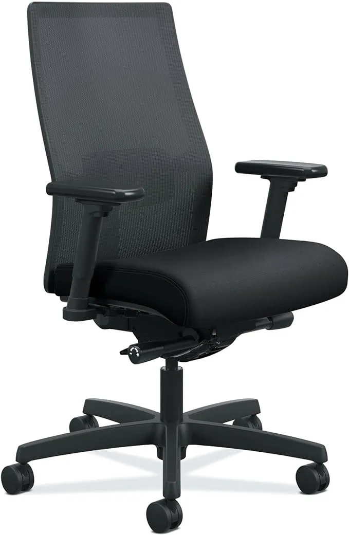 HON Ignition 2.0 Upholstered Mid-Back Adjustable Lumbar Black Task Chair