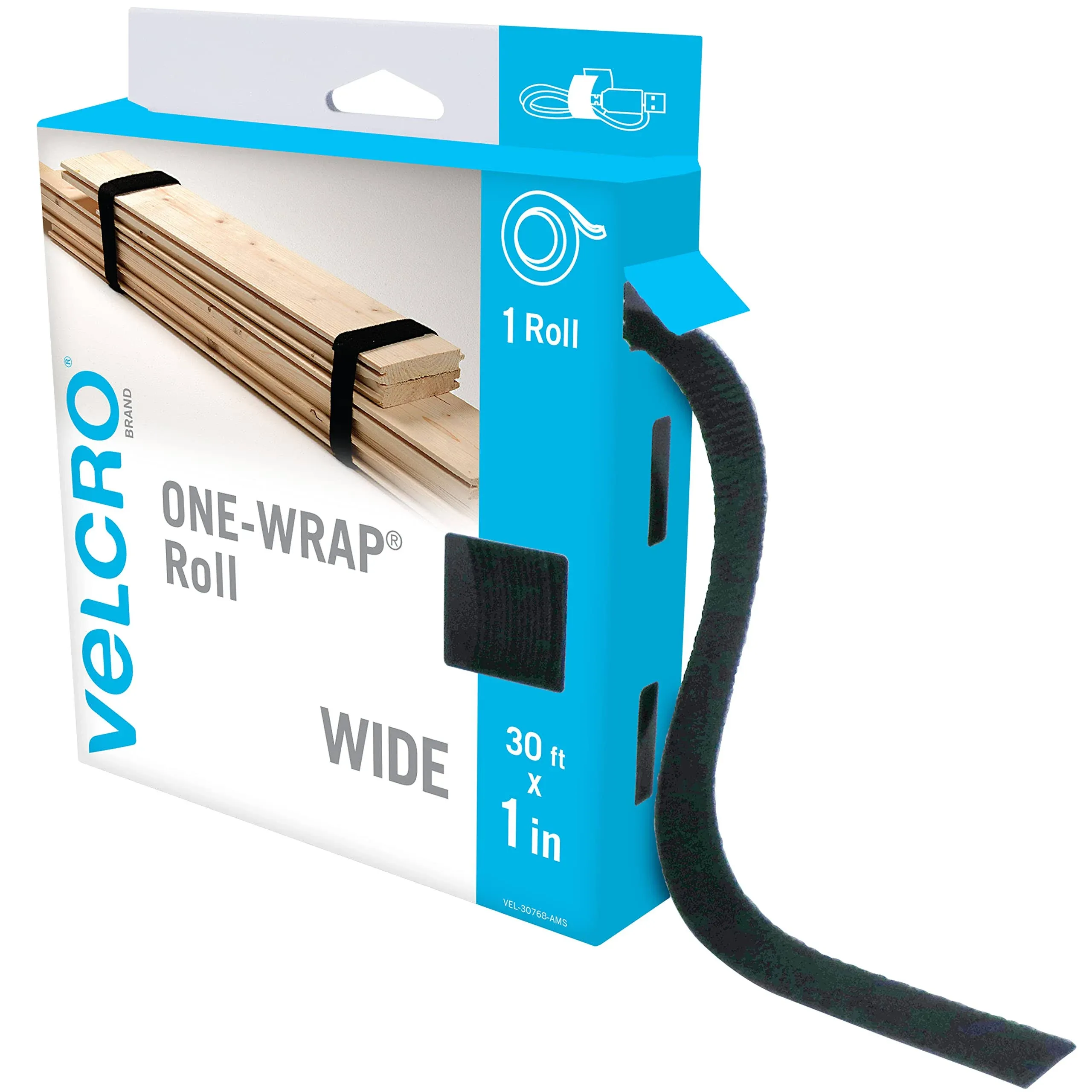 Velcro Brand VEL-30768-AMS Wide Straps 1 in x 30 ft Roll | Cut to Length ...