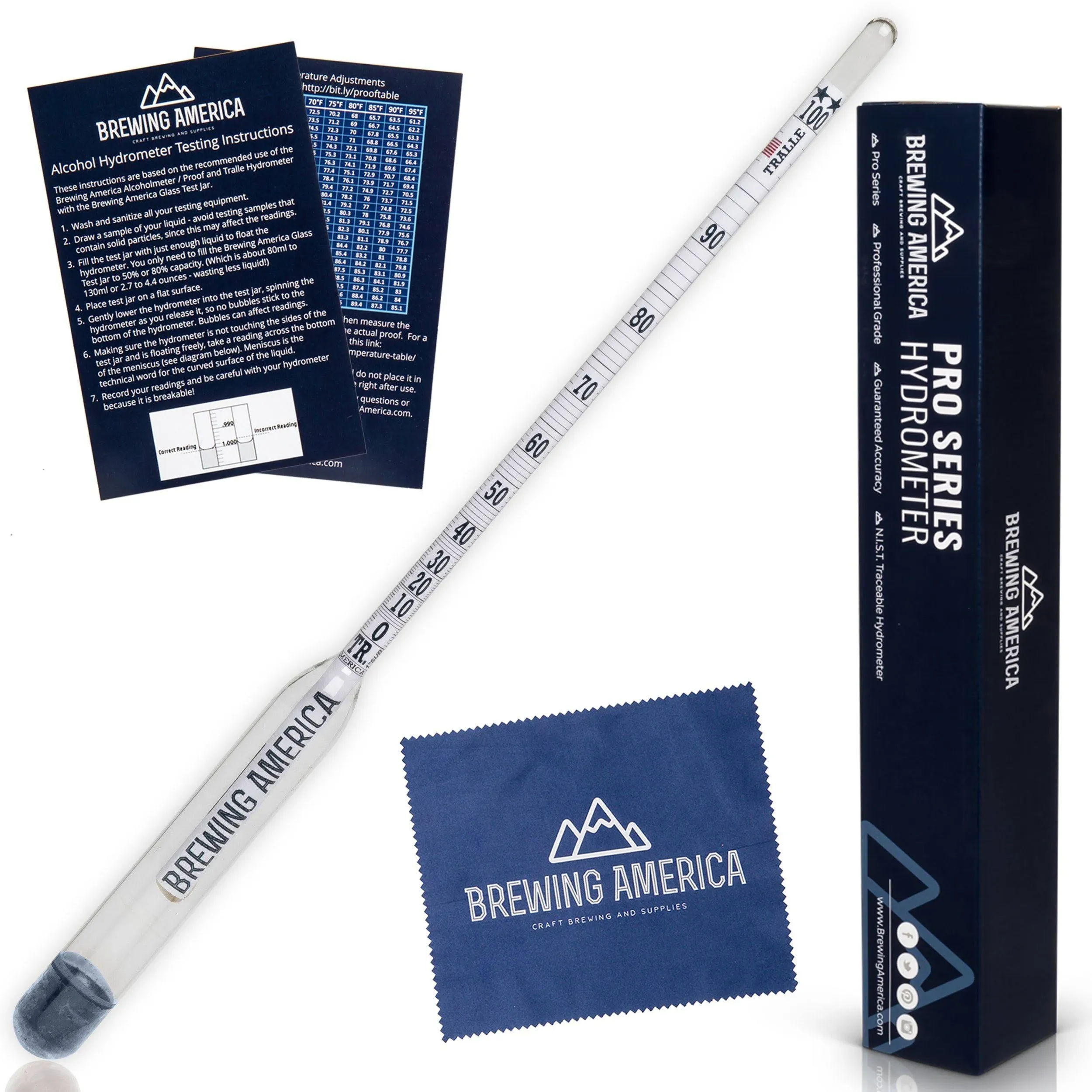 Brewing America BAALC01 American-Made Alcohol Hydrometer Tester 0-200 Proof ...