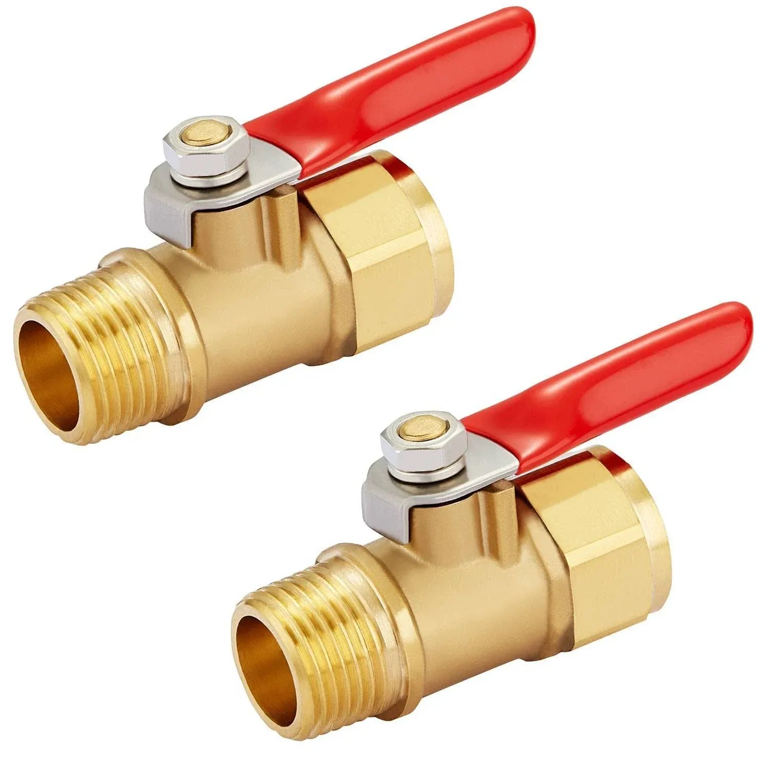 Heavy Duty Brass 2 PCS Inline Mini Ball Valve Shut Off Switch, 3/8" NPT Male x 3/8 INCH NPT Female Pipe Fittings, 180 Degree Operation Handle, Rated to 600 WOG for Tank Drain