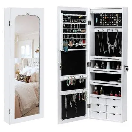 GoDecor Mirror Jewellery Cabinet Wall-Mount/ Door-Hanging Armoire, Lightweight Storage Organizer