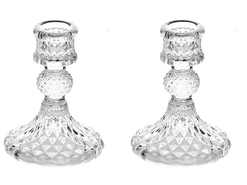 Clear Glass Candlestick Holder Set of 2，Taper Candle Holders Fit 0.8 Inch Can...