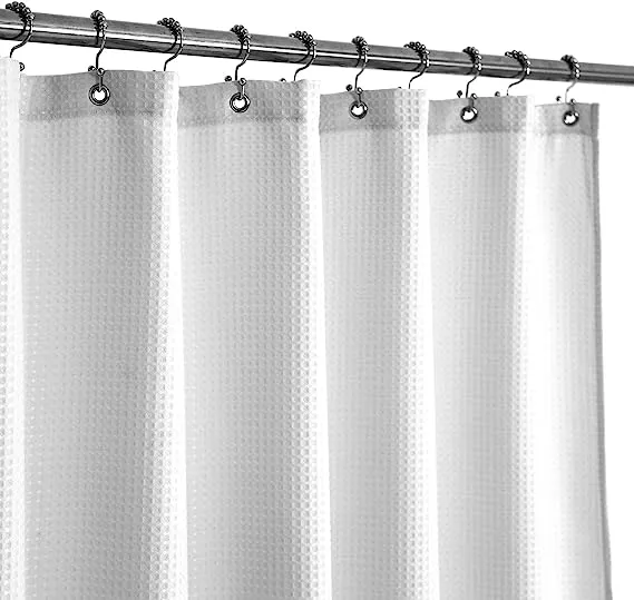 Wide Fabric Shower Curtain Waffle Weave 96 Width by 72 Height inches, Hotel