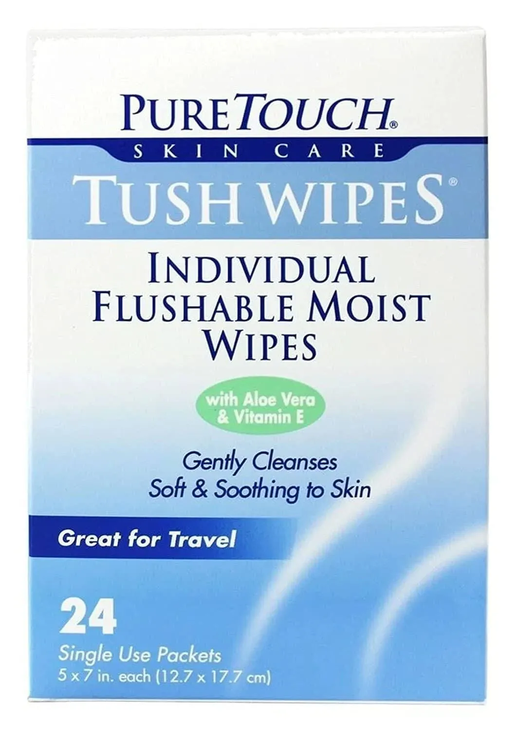 Pure Touch Tush Wipes for Adults 24 Individual Flushable Moist Wipes / 6 Boxes 144 Single-Use-Packets