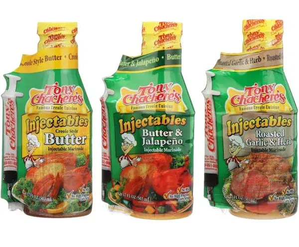 Tony Chachere Injectable Marinade Variety Pack Butter Jalapeno and Roasted Garlic ...