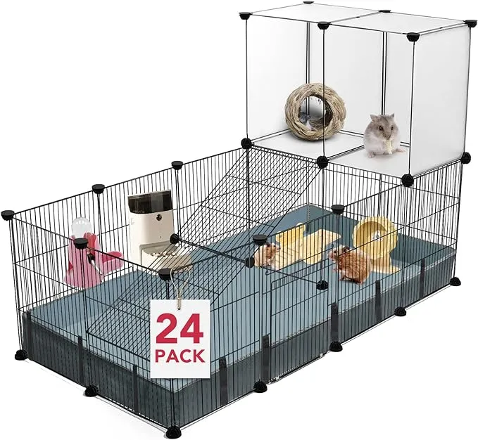 24 Panels Small Animal Playpen,Pet Playpen,C&C Cage for Guinea Pigs,Puppy Play Pen,Bunny Playpen,Indoor Outdoor Portable Metal Wire Yard Fence with Waterproof Mat