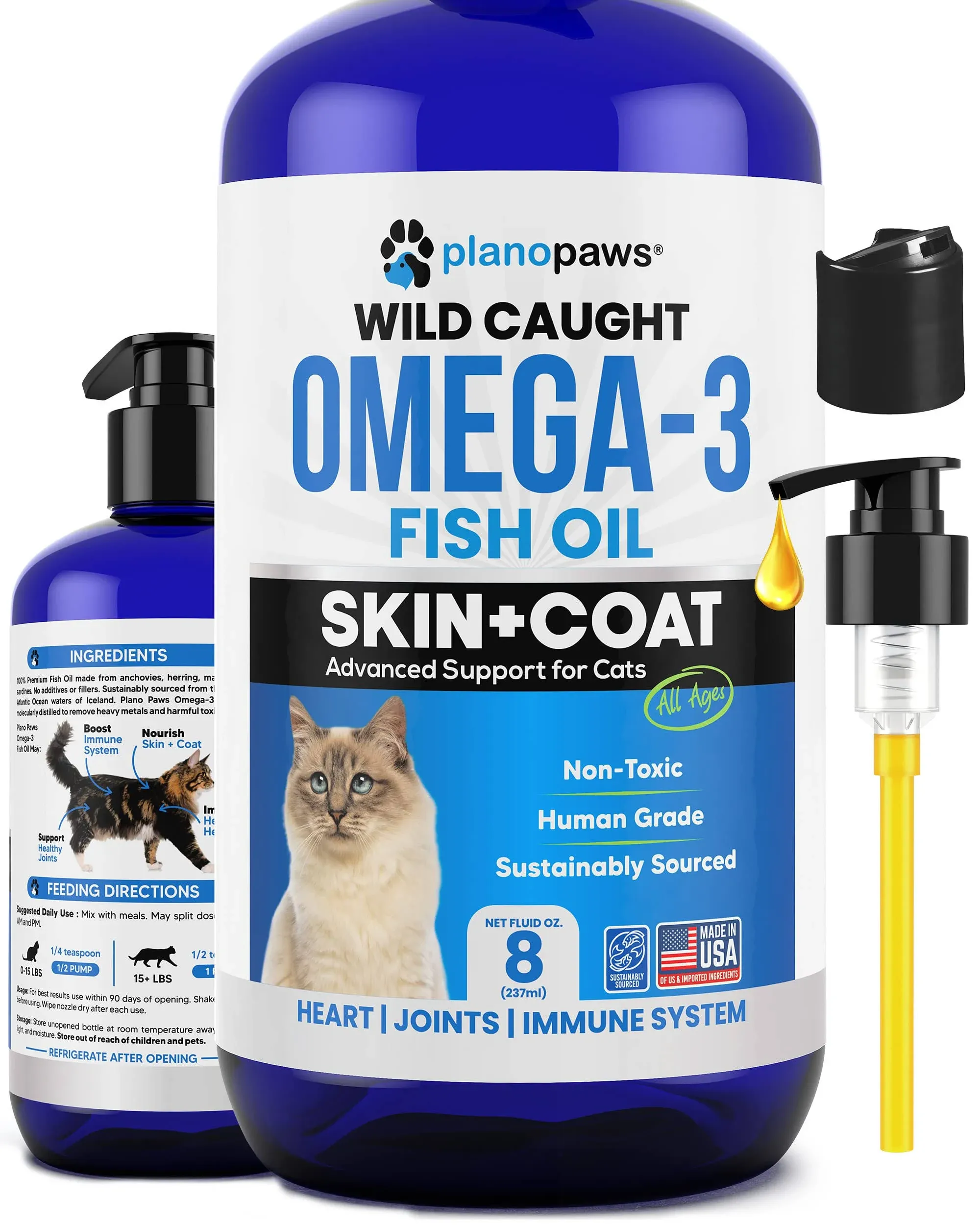 Omega 3 Fish Oil for Cats - Better Than Salmon Oil for Cats - Kitten + Cat Vitam